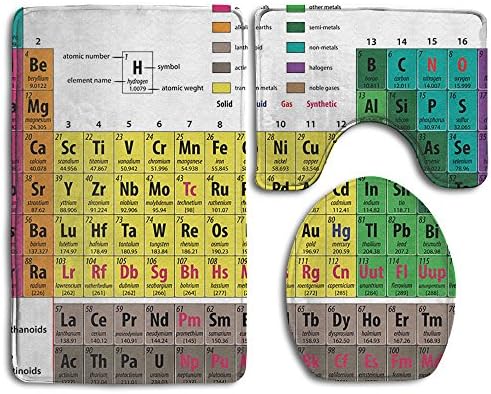 QDXY Chemical Elements Bath Mat 3 Piece Bathroom Rug Set Flannel Non Slip Toilet Seat Cover Set Large Contour Mat Lid Cover