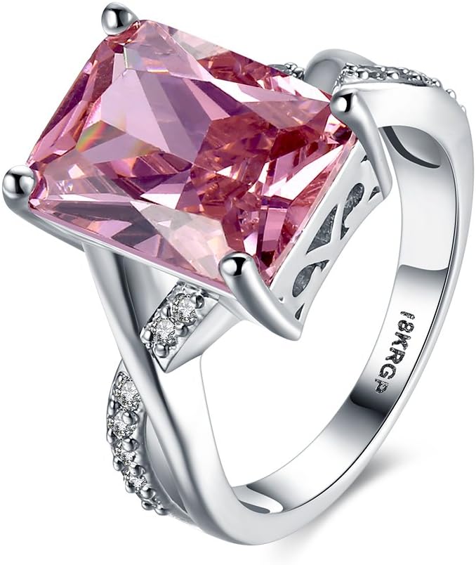 Swarovski Crystal Rings Sterling Silver for Women Pink White Gold Plated Size 6-9 Jewelry