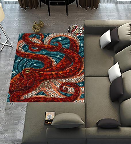 Custom Ocean Octopus Area Rugs Carpet,Ocean Octopus Modern Carpet Floor Rugs Mat for Home Living Dining Room Playroom Decoration Size 7'x5'