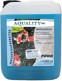 AQUALITY Gartenteich Wasseraufbereiter Pond 3in1 (GRATIS Lieferung in DE - Macht aus Leitungswasser fischgerechtes Teichwasser - Mit Aloe Vera, Vitamine - Schleimhautschutz), Inhalt:5 Liter