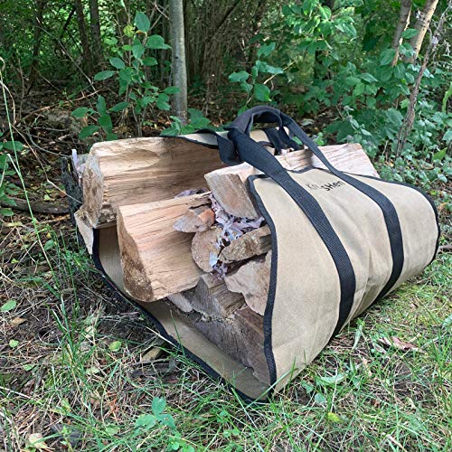 Firewood Log Carrier (Waxed Canvas) Water Resistant Tote with Padded Handles - Thumbnail 5