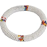 Tembo Crafts Africa - Handmade Bangle - Maasai Beaded Bracelet - White - Handmade From Africa KB66