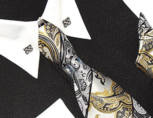 Christopher Tanner Men's Regular Fit Dress Shirts With Metal Fabrication Tie Hanky Cufflinks Collar Bar Combo Satin Collar