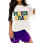 Mardi Gras T Shirts for Women Crewneck Short Sleeve Sequin Graphic T-Shirt Casual Tee Tops