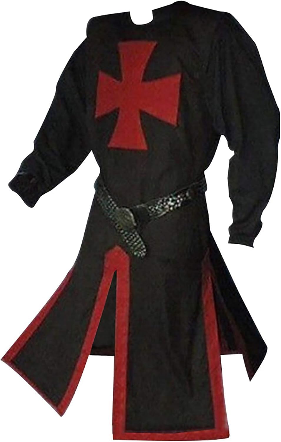 Feynman Medieval Knight Costume - Templar Knight Tunic, Temple, Carnival, LARP, Cosplay, Weapon Skirt - Men's Noble Black M