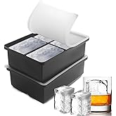 Large Ice Cube Trays for Whiskey: BECOKIT Big Silicone Ice Cube Trays - 3 * 2Inch Square Ice Cubed Tray for Bourbon Whisky and Cocktail - 2Pack Giant Silicon Ice Cube Tray (Black 2 Tray)