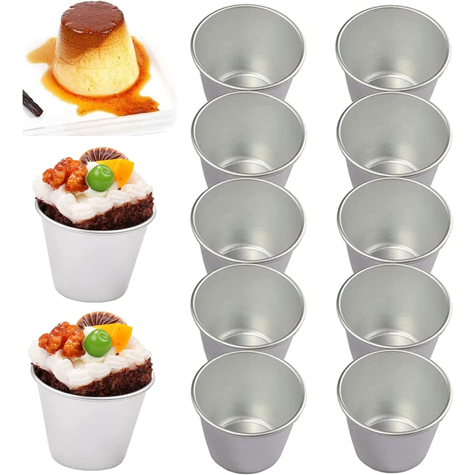 Symphonyw Pudding Moulds, 10pcs Aluminum Muffin Tin Dariole Moulds Nonstick Mini Baking Cups Basins Egg Tart Cupcake Molds