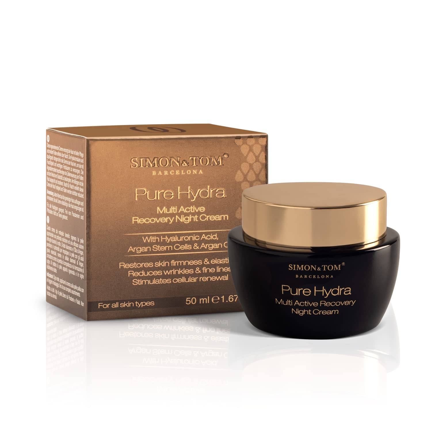Simon&Tom Pure Hydra Multi Active Recovery Night Cream - Moisturizing Anti-Aging Facial Cream 50 ml with SPF 15 - Hyaluronic Acid, Argan Stem Cells & Vitamin C - Vegan - Made in Spain
