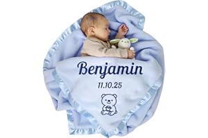 Personalized Baby Blanket for Boys, Custom Baby Blanket for Newborn, Personalized Baby Blankets with Name Animals Birth Info 