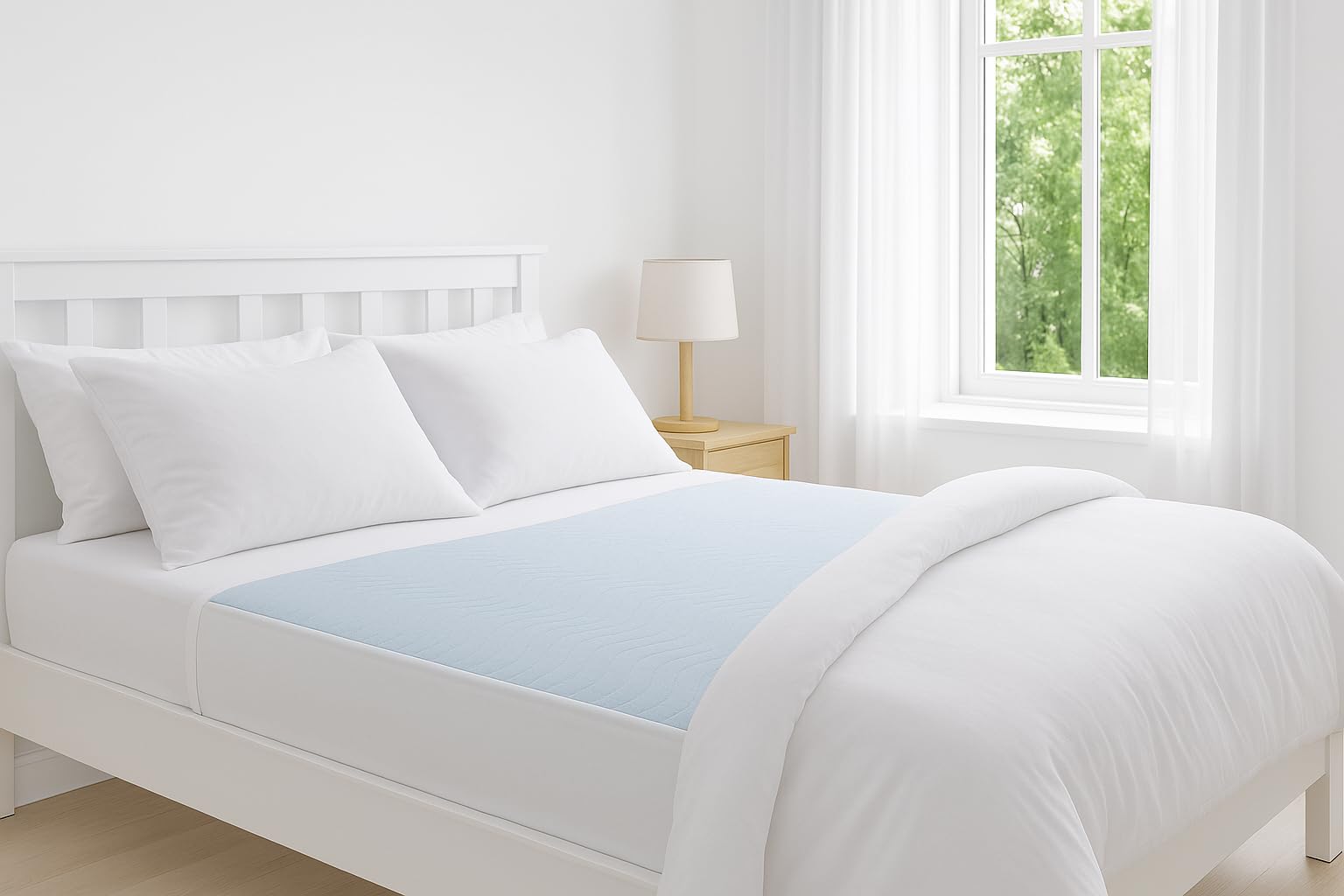 Deluxe Washable and Absorbent Reusable, King-size Bed, Incontinence Pad/Waterproof Mattress Protector with Tucks (Blue)