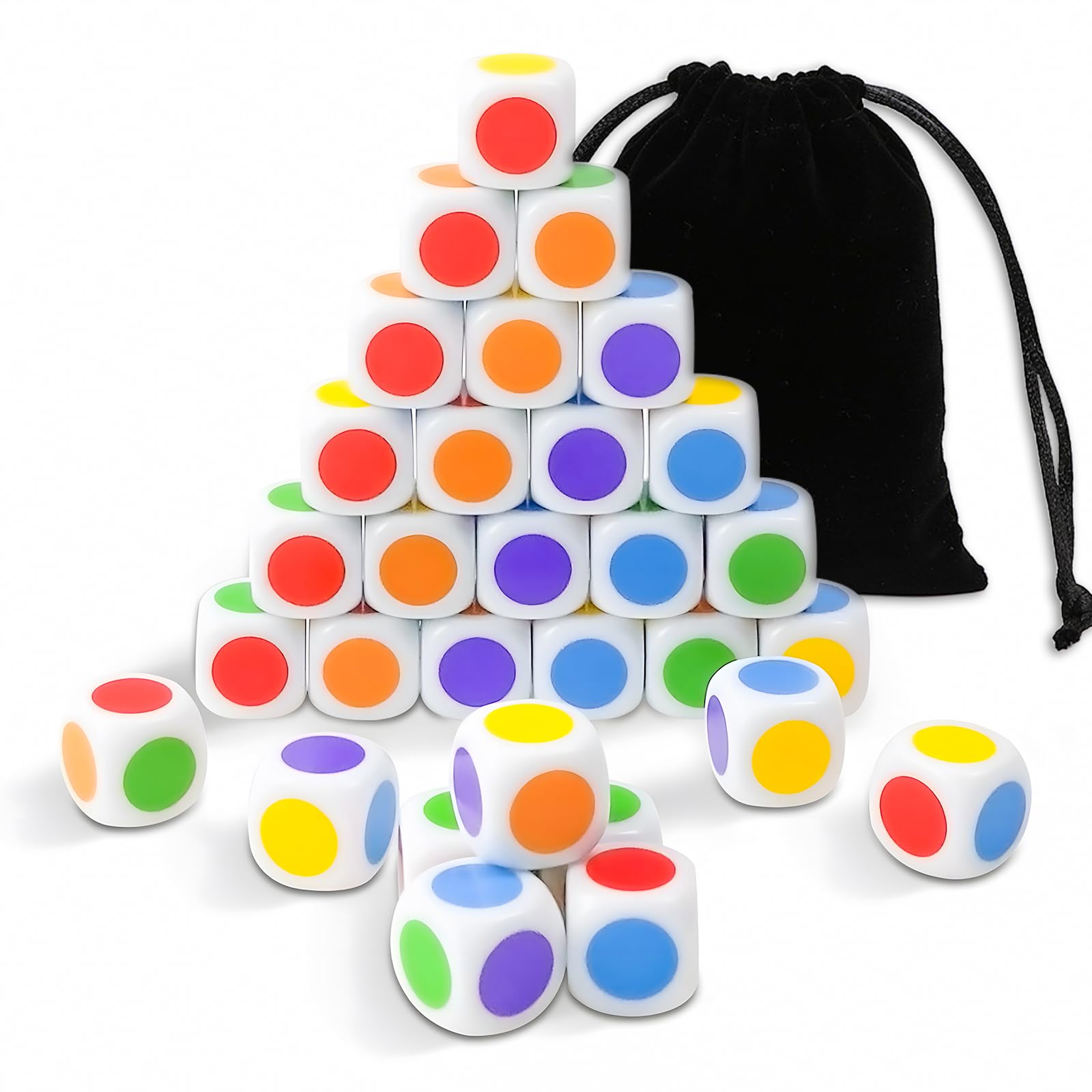 Pack of 30 Colour Cubes, 6 Colours with Dots, Adjustable, 16 mm Dots Adjustable Dice, Colourful Cube Can Be Used in the Classroom to Teach Basic and Neutral Colours
