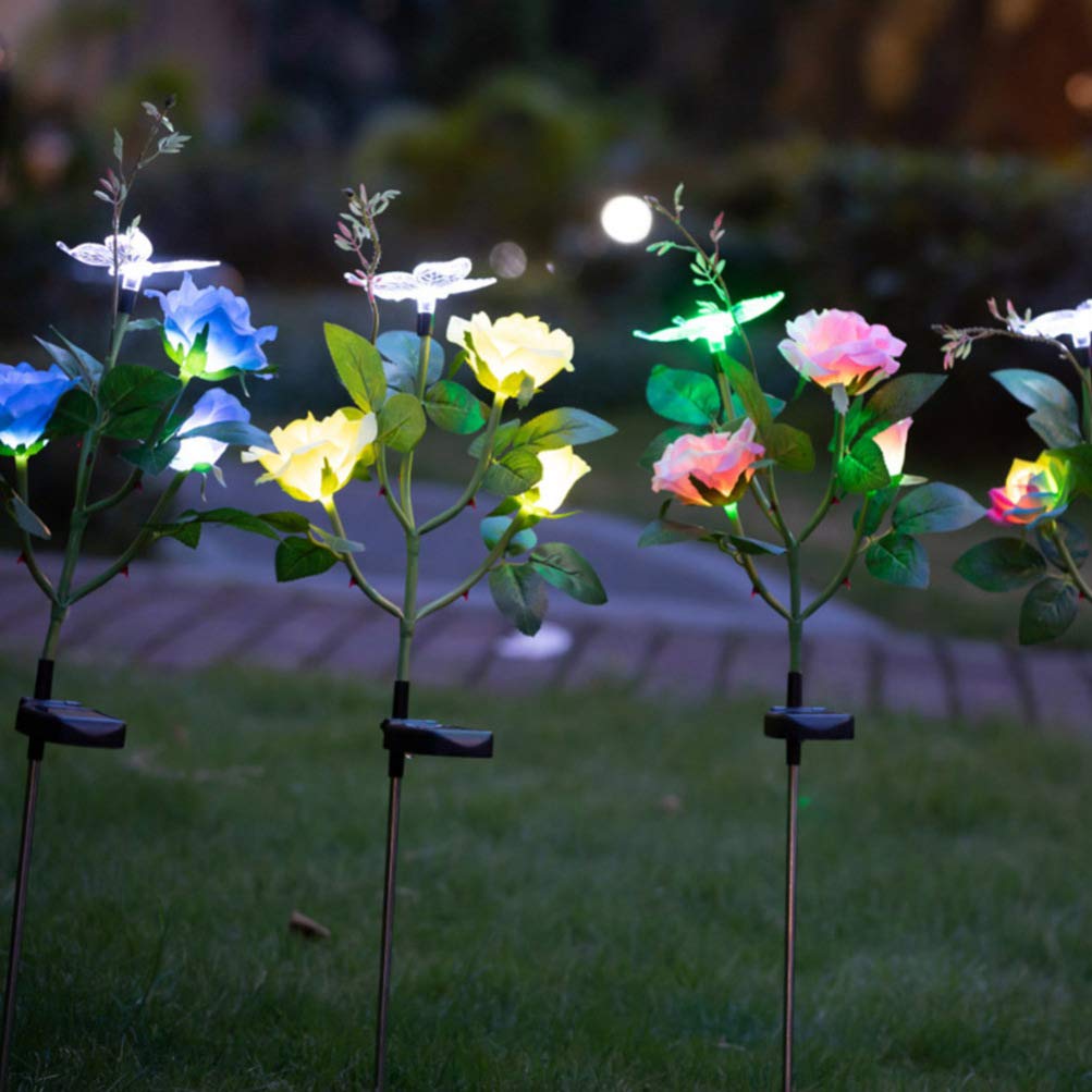 Uonlytech Solar Garden Stake Lights, Solar Powered Rose Lights, Solar Pathway for Garden Yard Patio Lawn Landscape Decoration(Random Pattern)