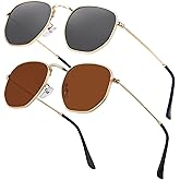 Hipster Hexagonal Polarized Sunglasses Men Women Geometric Square Small Vintage Metal Frame Retro Shade Glasses