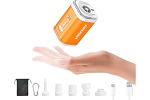 AIRSPIRIT Portable Electric Mini Air Pump for Inflatables 2400mAh Rechargeable-Camping (SOS) Light,5 Universal Nozzles,Carabiner Clip-Fast Inflate/Deflate Pool Float/Air Mattress Bed/Vacuum Bag Home Storage