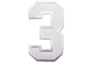 XFQUIJ 3 INCH White Number 3 Patches Appliques Fabric Decorating for Hat Cap Polo Backpack Clothing Jacket T-Shirt DIY Embroidered Iron On/Sew On Patch