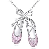 AXELUNA Ballet Shoes Necklace 925 Sterling Silver Ballerina Pendant Bow Tie Jewelry Mother‘s Day Gifts for Women