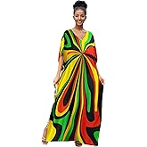 RanRui Floral Print Kaftan Dresses for Women Ethnic Boho Print swim cover up Batwing Sleeve Vneck Caftans