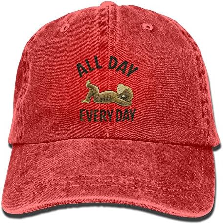Henzhudi Day Everyday Monkey Unisex Cotton Denim Baseball Cap Adjustable Strap Low Profile Plain Hats Red