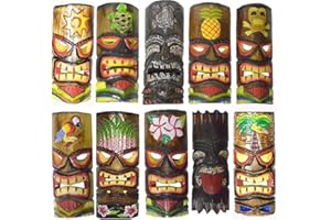 OPHERA SET OF 10 HAND CARVED POLYNESIAN HAWAIIAN TIKI STYLE MASKS 12 IN TALL