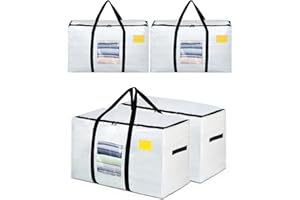 AdeaBag Extra Large Moving Bags, 4 Pack Heavy Duty Storage Bags Boxes Bins Totes with Hnadles Zippers Visible Window for Clothes College Dorm Travel, Clear