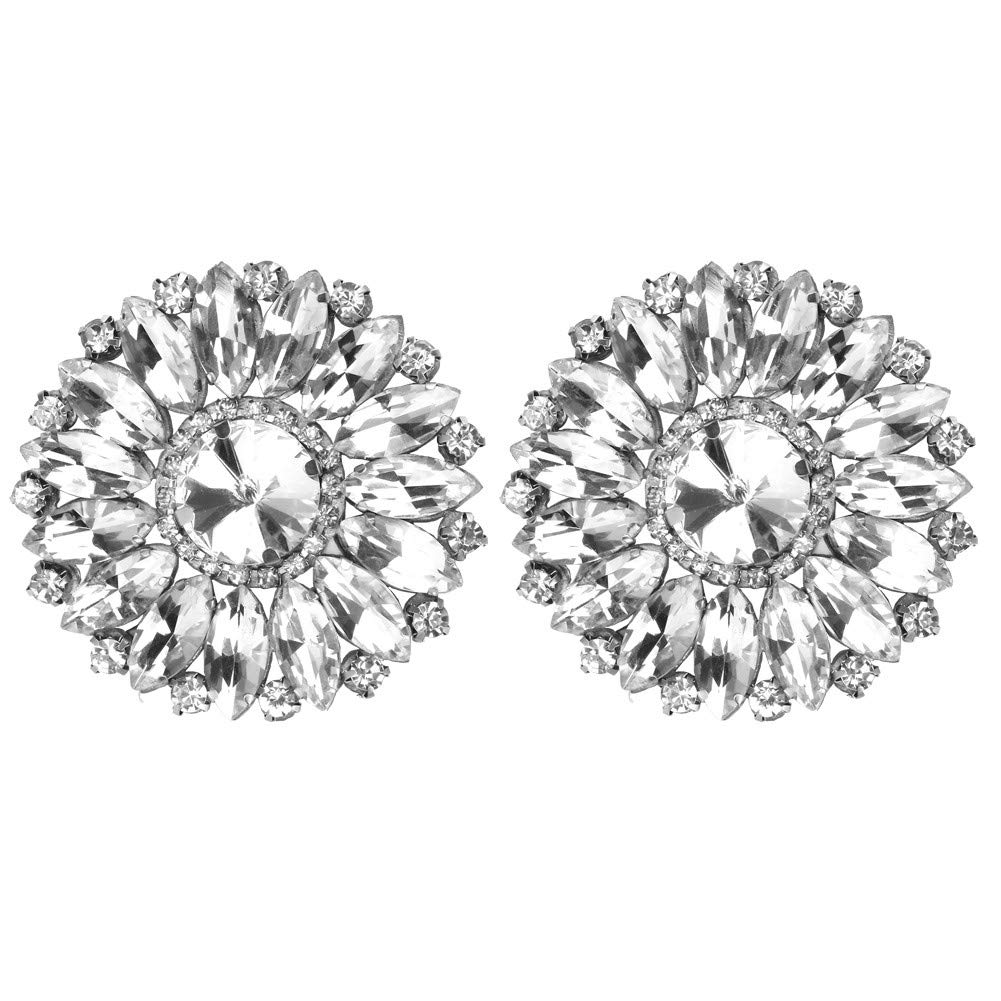 Sheens Rhinestone Applique, 2PCS Sew-on Embroidery Patches Sparkle Crystal Decor for Clothing Crafts DIY Sewing Accessories for Garment Decoration, Horse Eye Drill Flower Motif