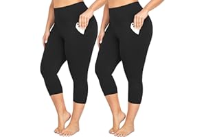 yeuG Women's Plus Size Capri Leggings with Pockets-2 Pack High Waist Tummy Control Workout Yoga Pants XL-4XL(Black,Black,X-Large)