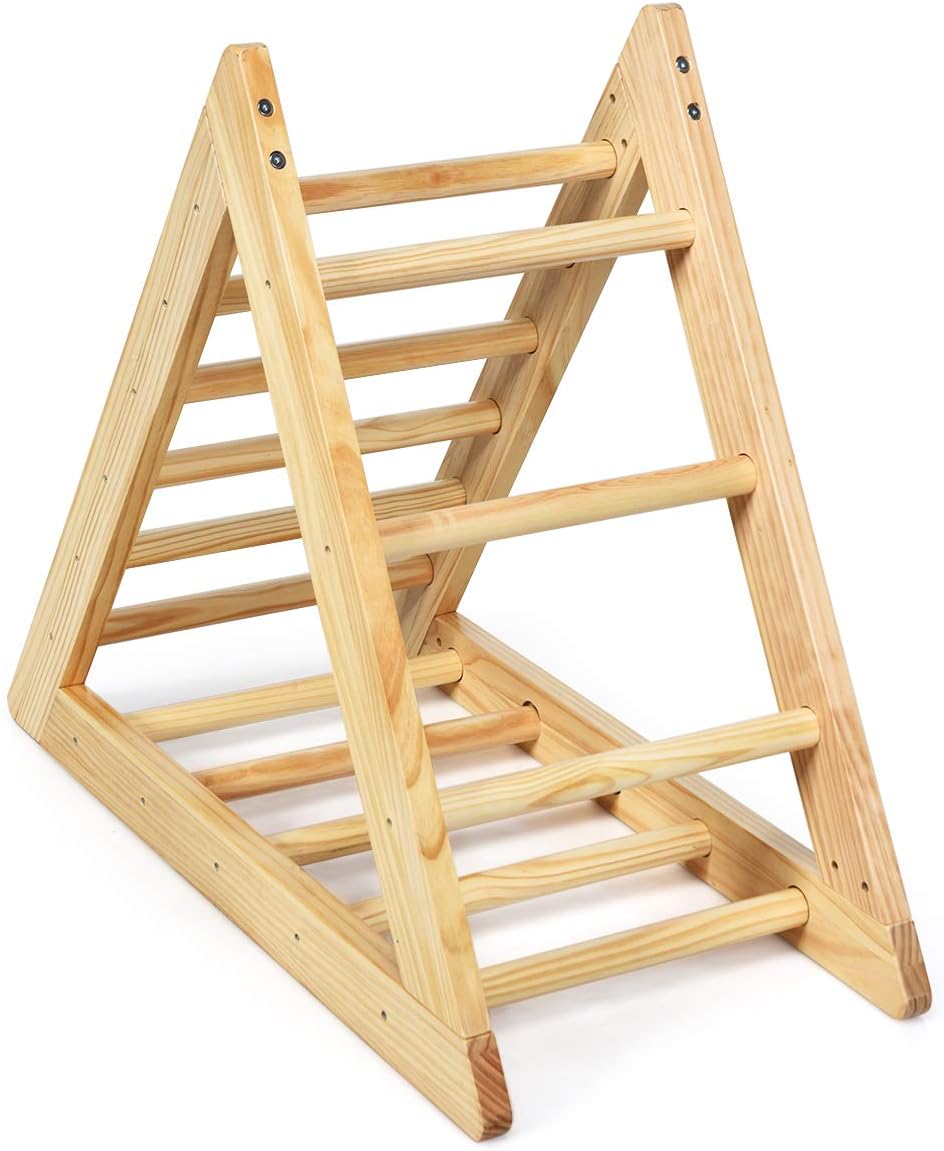 Costzon Kids Climbing Pikler Triangle Ladder, Wooden Triangle Climber with Climbing Ladder for Toddlers, Indoor Playful Climbers with Stable Structure, Suitable for Children Boys Girls 3 Years Old+: Toys & Games