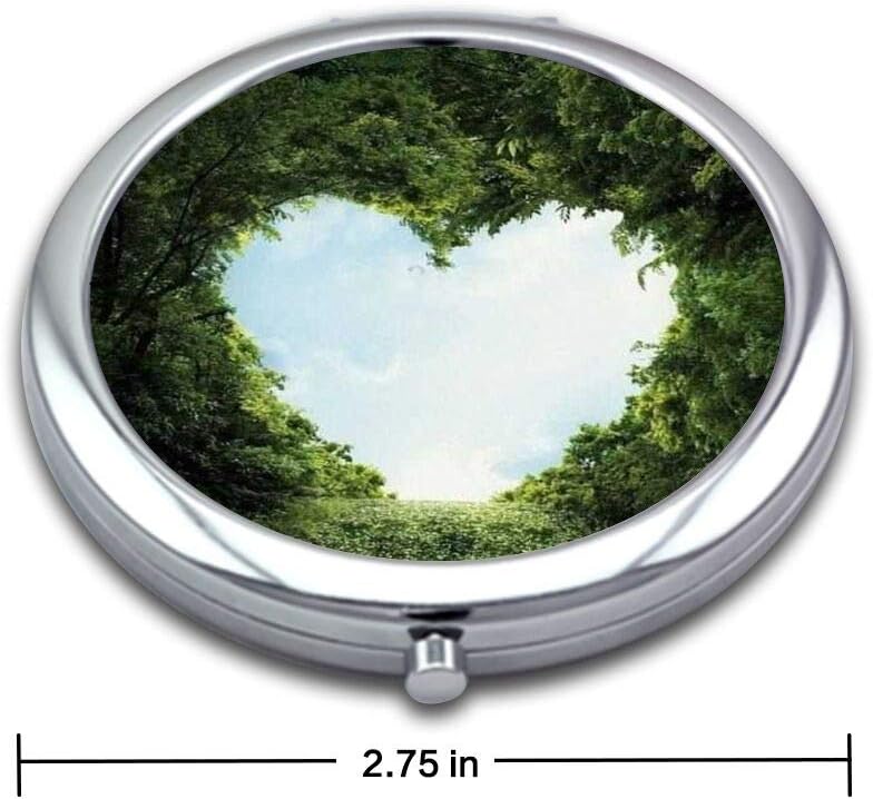 Two-sided Handheld Heart-shaped Hole Makeup Mirror Stylish Light Small Compact Foldable Travel Mirror 1X & 2X Magnification