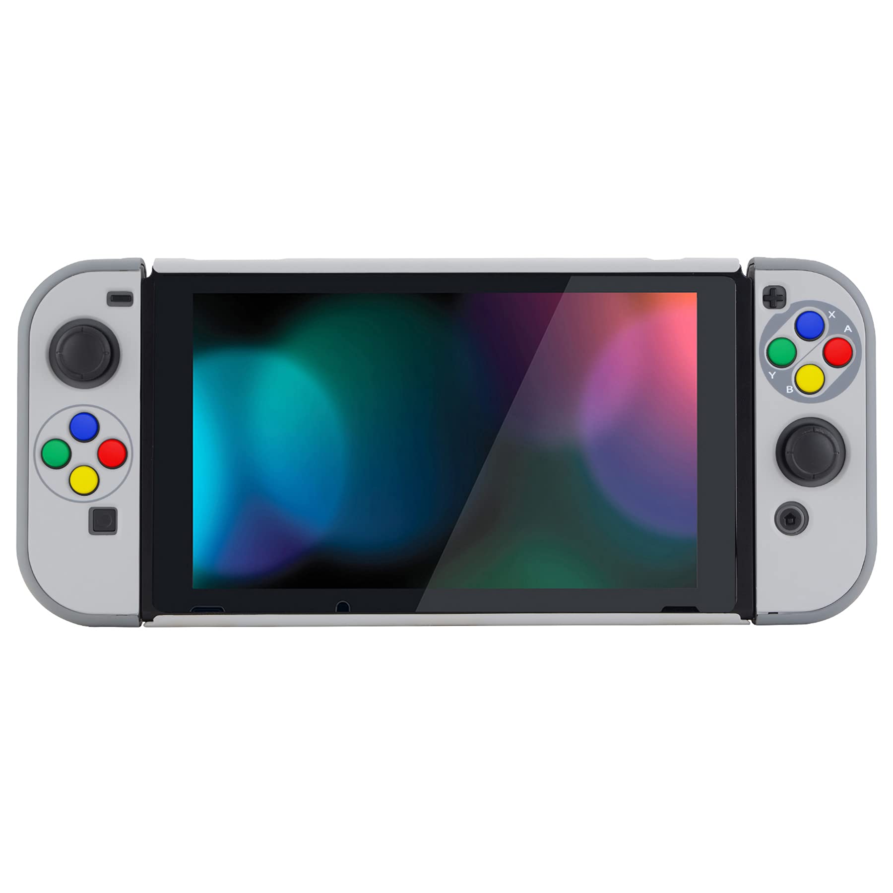 eXtremeRate PlayVital Back Cover for Nintendo Switch, NS Joycon Handheld Controller Protector Hard Shell, Dockable Protective Case with Colorful ABXY Direction Button Caps - SFC SNES Classic EU Style