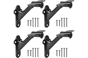 RealPlus Handrail Bracket, 3 Inch Staircase Hand Rail Brackets for Stair Railing with Screws, Black (Pack of 4)
