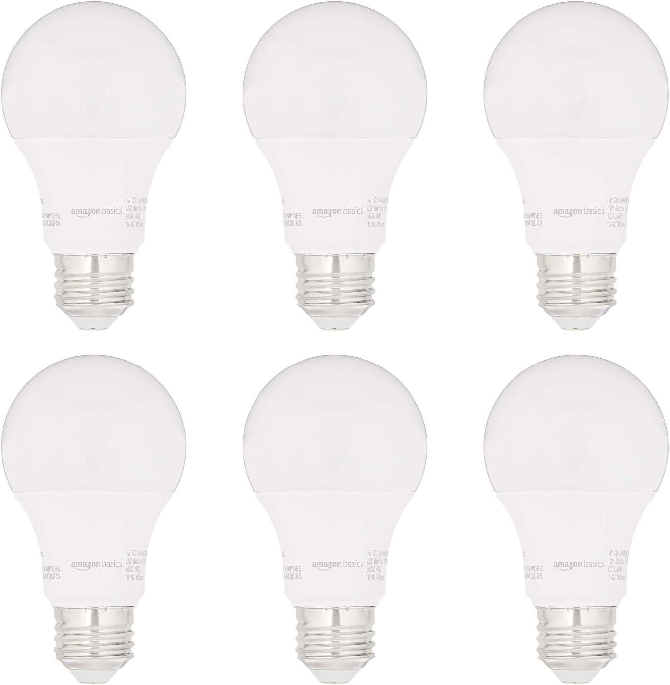AmazonBasics 40W Equivalent, Soft White, Non-Dimmable, 15,000 Hour Lifetime, CEC Compliant, A19 LED Light Bulbs | 6-Pack