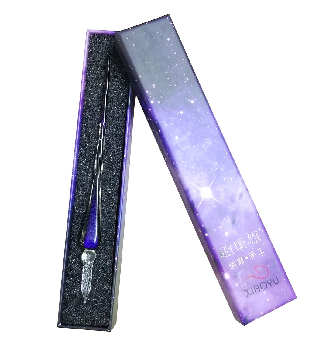 XIAOYU Glass Dip Pen Vintage Handmade Crystal Starry Sky Signature Pen - C