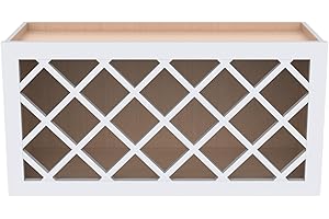 CozyHommie Solid Wood RTA Wine Bottle Rack Wall Cabinet with Lattice Panels - Wine Storage for Bar, Pantry, Cellar & Countertop - Mocha (White, 36'W 12'D 15'H)