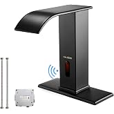 CDLODIN Touchless Bathroom Faucet, Automatic Sensor Waterfall Bathroom Tap, Modern Stainless Matte Black Sink, Hands Free Motion Sensor Lavatory Faucets for Sink 1 Hole