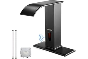 CDLODIN Touchless Bathroom Faucet, Automatic Sensor Waterfall Bathroom Tap, Modern Stainless Matte Black Sink, Hands Free Motion Sensor Lavatory Faucets for Sink 1 Hole