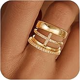 Fezodo Gold Stackable Rings for Women - Dainty 14K Really Gold Plated Cross Stackable Rings Thumb Ring Set Trendy Statement Promise Wedding Bands Engagement Ring for Women