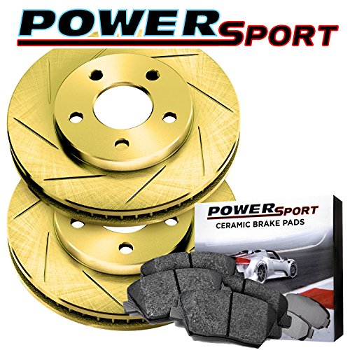 Front Gold Slotted Brake Rotors and Ceramic Brake Pad Fits 1982-1983 280ZX