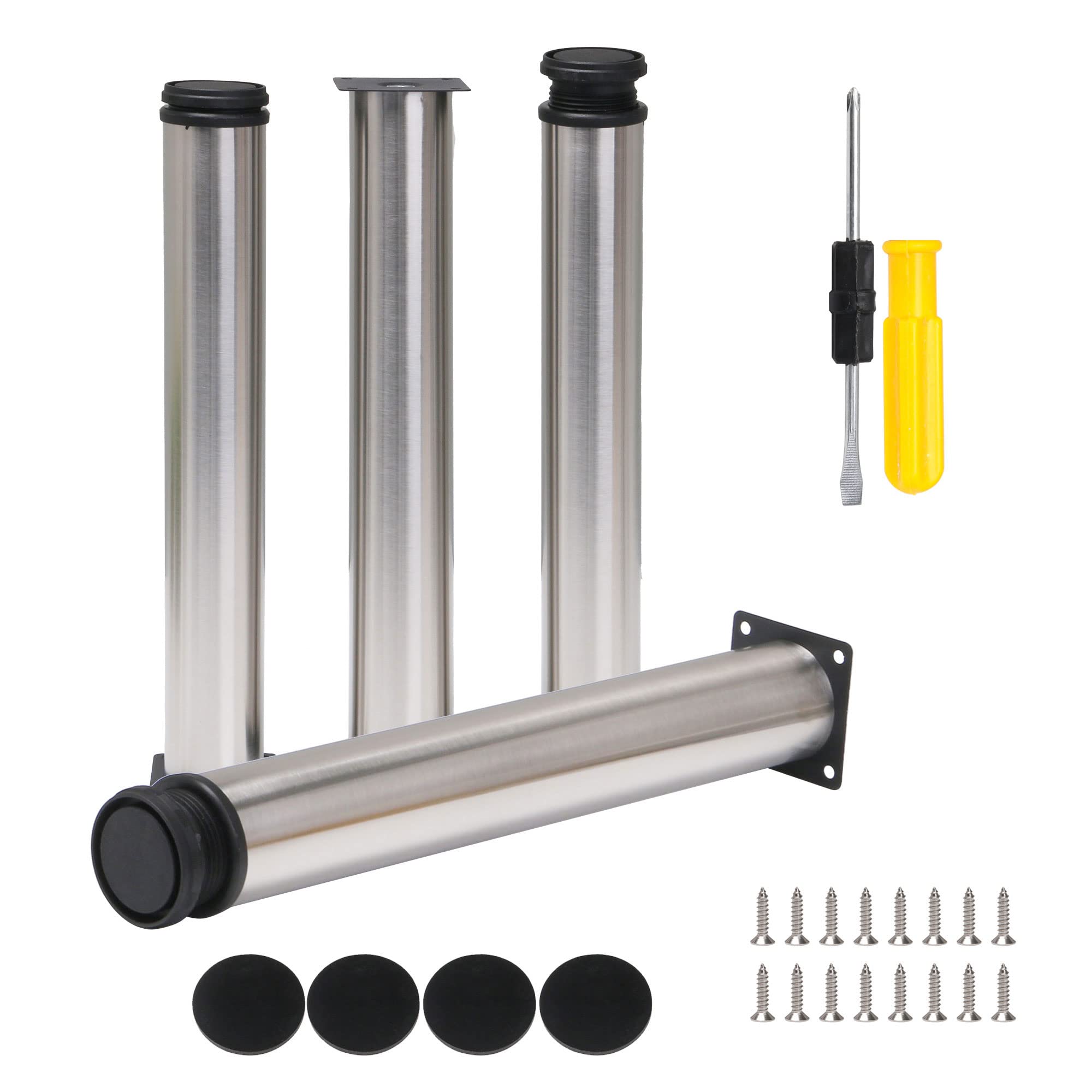 BQLZR 350mm Height Adjustable Stainless Steel Cabinet Office Sofa Coffee Table TV Bed Legs Feet Set of 4