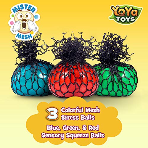 YoYa Toys Squishy Mesh Stress Balls 3 Pack Non Toxic Rubber Sensory