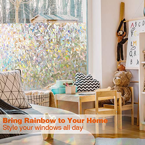 Mangobox Rainbow Window Privacy Film Static Cling Window Decorative Film Non Adhesive Prism