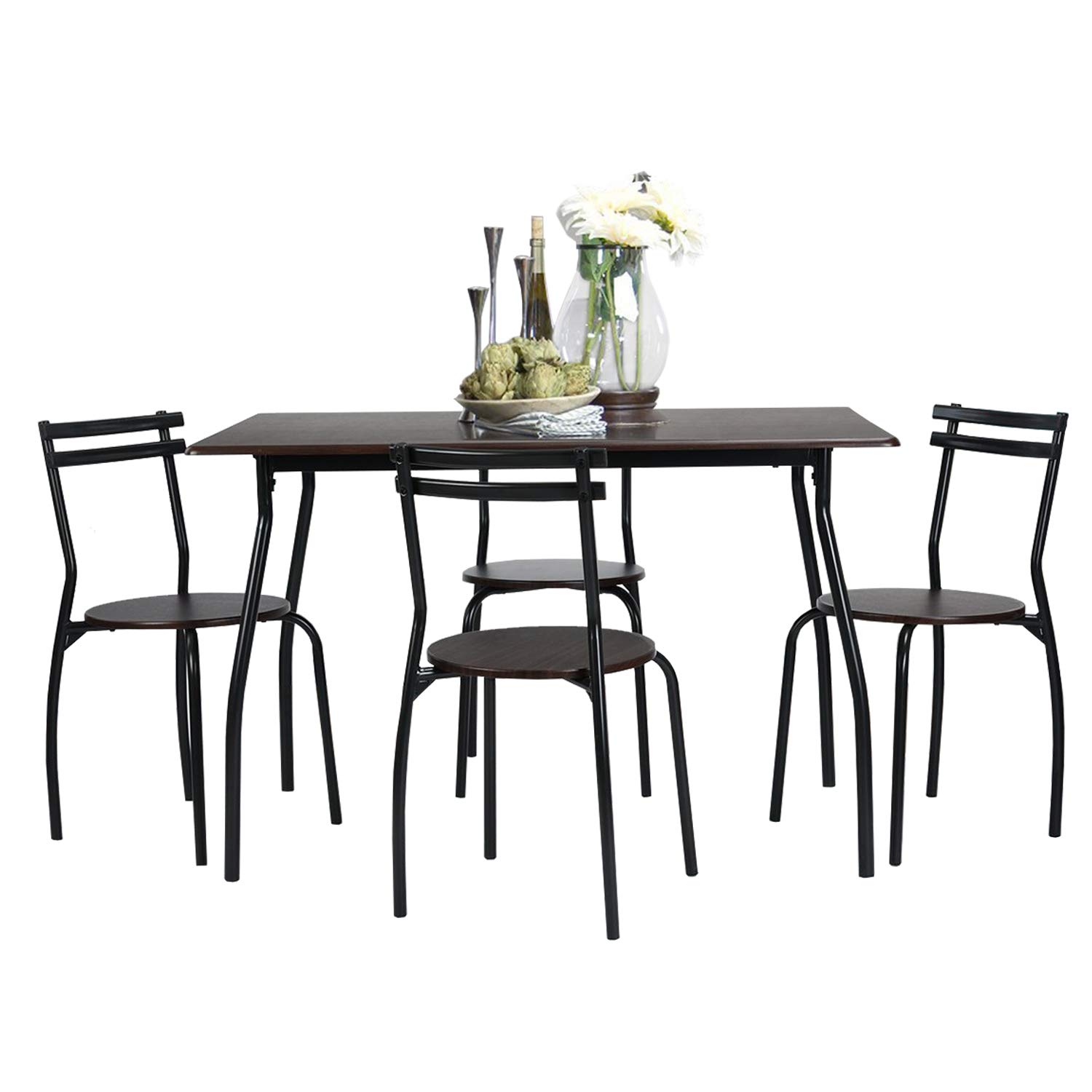 Coavas 5pcs Dining Table Set Kitchen Rectangle Dining Table With 4 Round Dining Chair Dinning Set