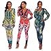 Women's Casual Floral Long Sleeve Top Bodycon Stretch High Waist Pants 2 Pieces Outfit Jumpsuit