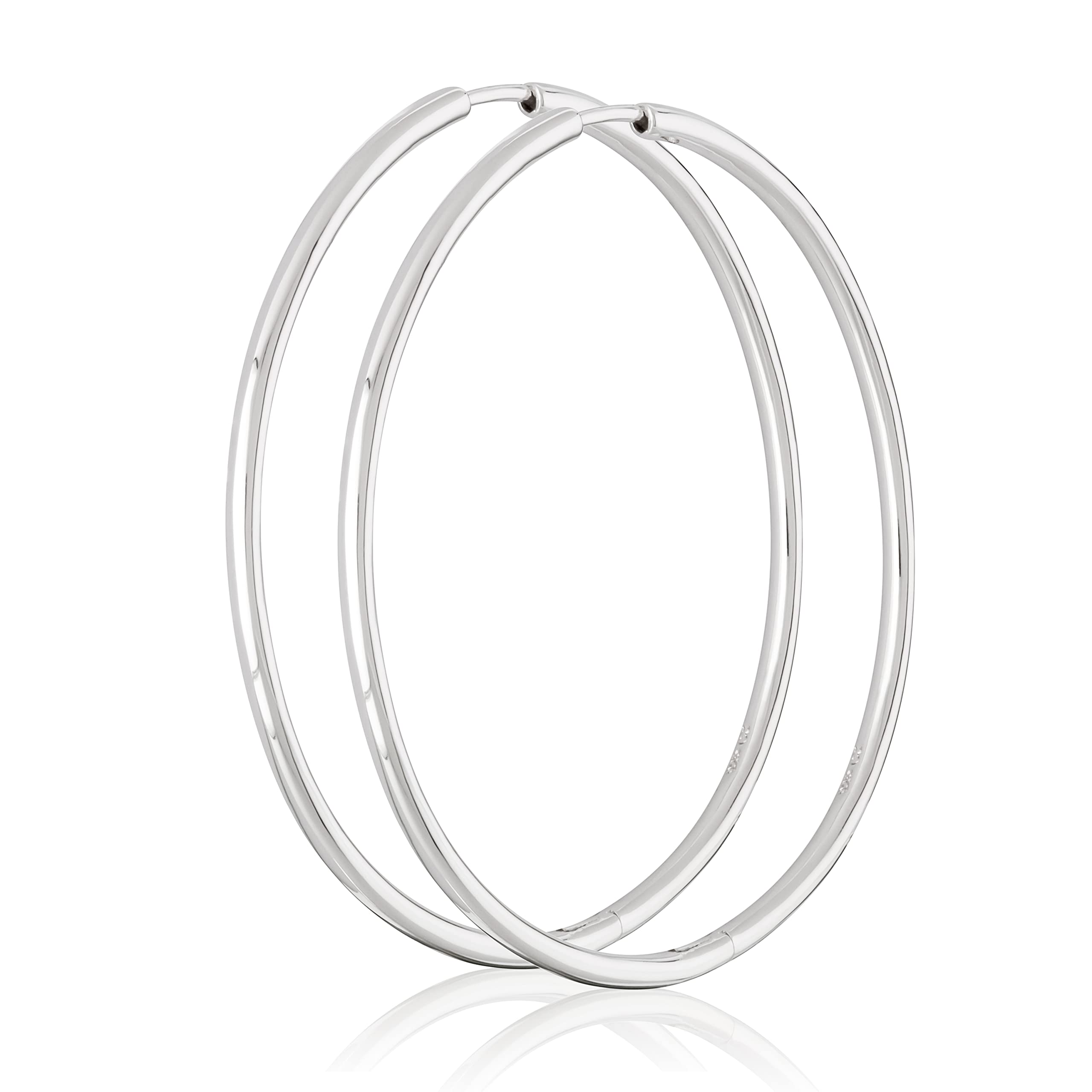 NKlaus pair Ø 49mm 925 Sterling Silver hinged earrings 1,9mm thick rhodium plated 2102