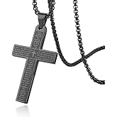 HZMAN Stainless Steel Mens Womens Cross Necklace Lord's Prayer Pendant, 4 Colors Available