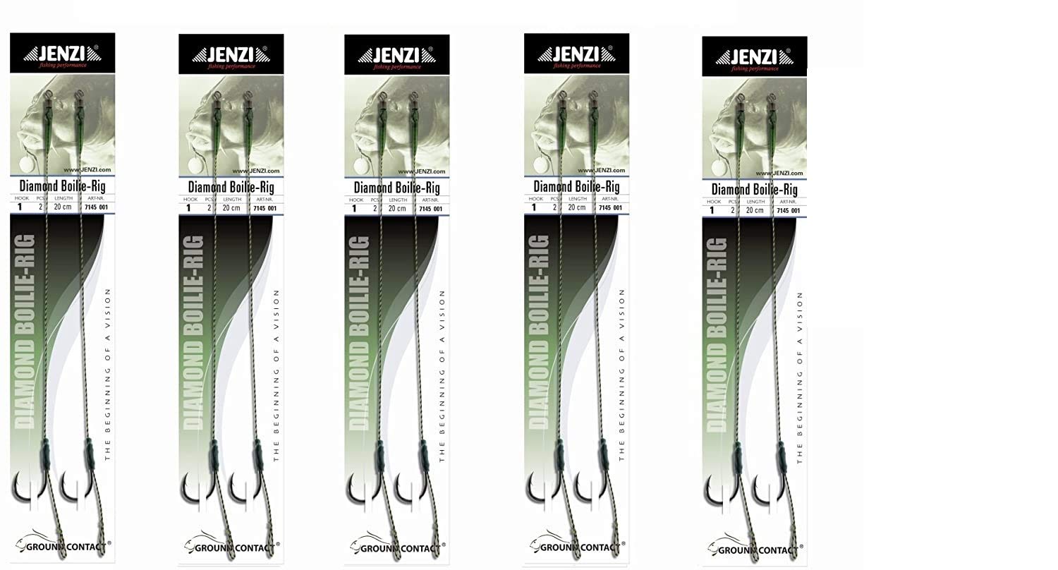 Jenzi Pack of 10 Boilie Rigs Diamond Classic, Hook Size 1, Includes Boilie Stopper + Free Petri Heil Sticker