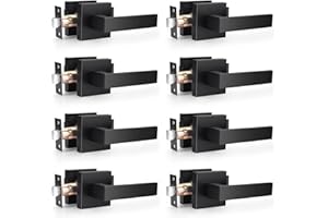 Probrico 8 Pack| Matte Black Passage Levers for Hall and Closet, Square Heavy Duty Interior Keyless Door Handles, Reversible for Left Right Sided Doors