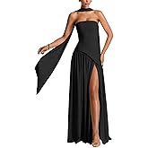 enetly Chiffon Bridesmaid Dresses for Women 2025 Strapless Long Scarf Formal Evening Party Gowns with Slit