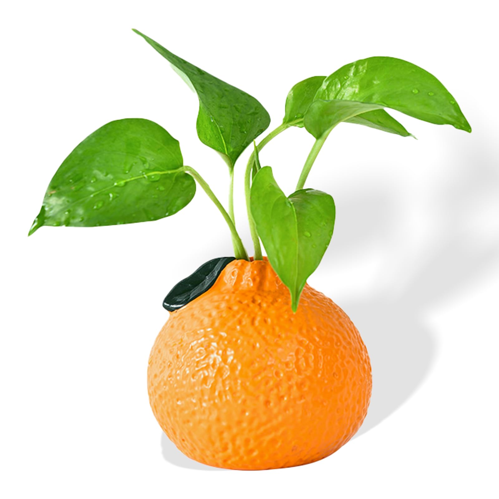 Photo 1 of Orange Shaped Decorative Vase, Small Hydroponic Plant Pot, Faux Ceramic Style Tabletop Flower Holder for Living Room, Bookshelf, Office, Home Decor, 4''×4''