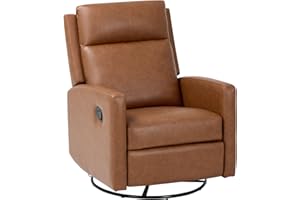 MALOL Swivel Rocking Recliner Chair, Wide PU Leather Glider Recliner with High Backrest and Footrest for Living Room, Office, Bedroom