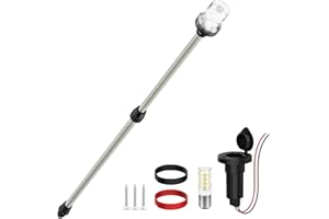AMBIPASION Stern Light Boat Anchor Light, 26"–48" Telescoping Pole Boat Lights with Base, Marine Navigation Lights for Boats 